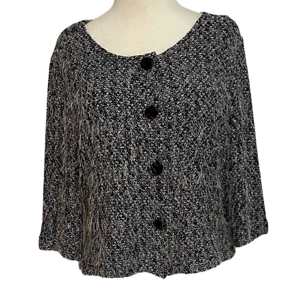 Newport Sweater Women''s Med Black & White Mohair Blend Crochet Cropped Cardigan